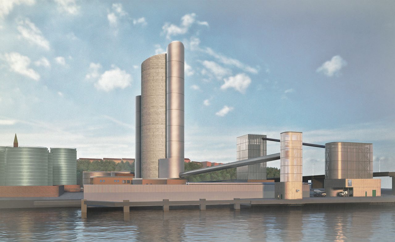 Illustration av planerad cementdepå i Energihamnen, Stockholm