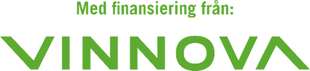Grön logotyp för Vinnova med texten "Med finansiering från" ovanför. Texten är centrerad och i tydlig typografi.