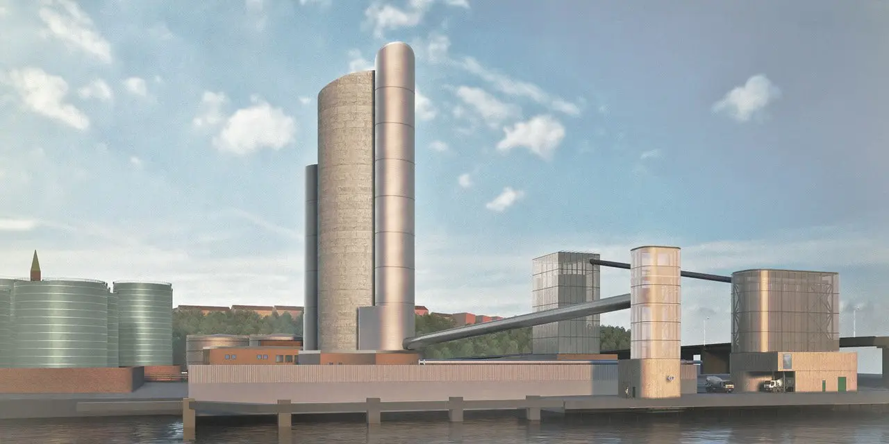 Illustration av planerad cementdepå i Energihamnen, Stockholm